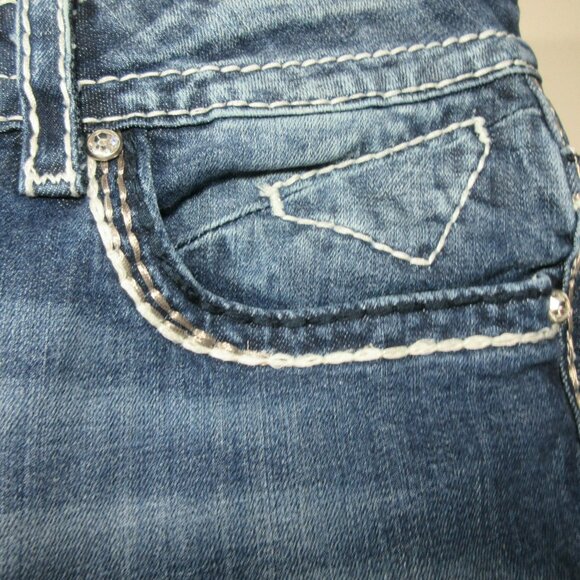 Vigoss womens dark distressed Dallas stretch faux flap capri jeans 20 EUC - Picture 6 of 8